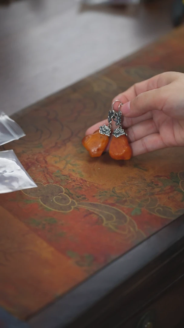 【闪购商品】琥珀耳饰未镶嵌原石耳环