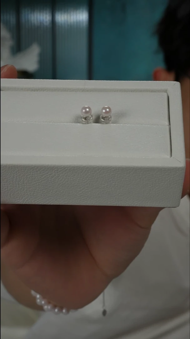 银S925镶嵌耳钉海水珍珠AK素钉5-5.5（AB149）