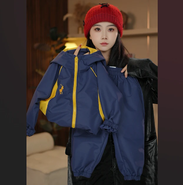 【麦不麦】2025春季儿童卫衣新款防风防水运动风休闲拼接套装卫裤