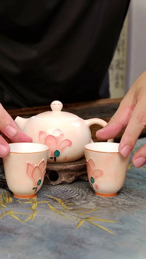 亘古茶具柴烧精品@玉兰花壶加两杯