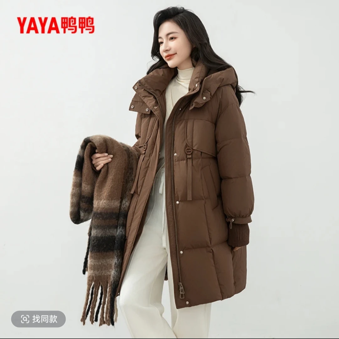 YAYA/鸭鸭羽绒服女中长款时尚百搭休闲宽松日常厚外套YE3B635095L