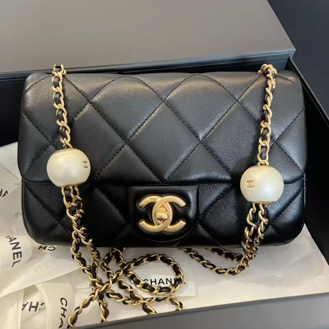 未使用 Chanel/香奈儿 汤圆方胖子 24s 黑金/羊皮 芯片