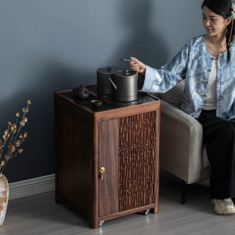 乌金木移动家用客厅茶水柜烧水壶套装一整套茶桌边柜沙发边泡茶柜