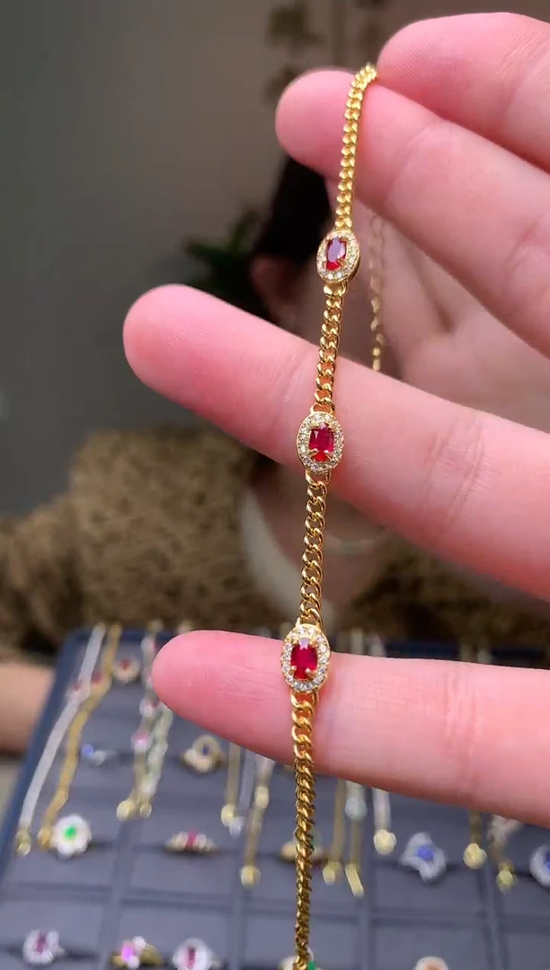 银S925镶嵌手链红宝石手链