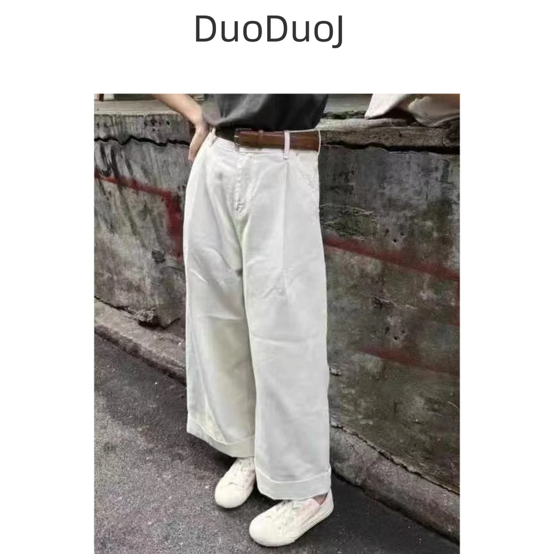 【DuoDuoJ】【韩系卷边K-031】韩版休闲百搭高腰简约显瘦休闲裤