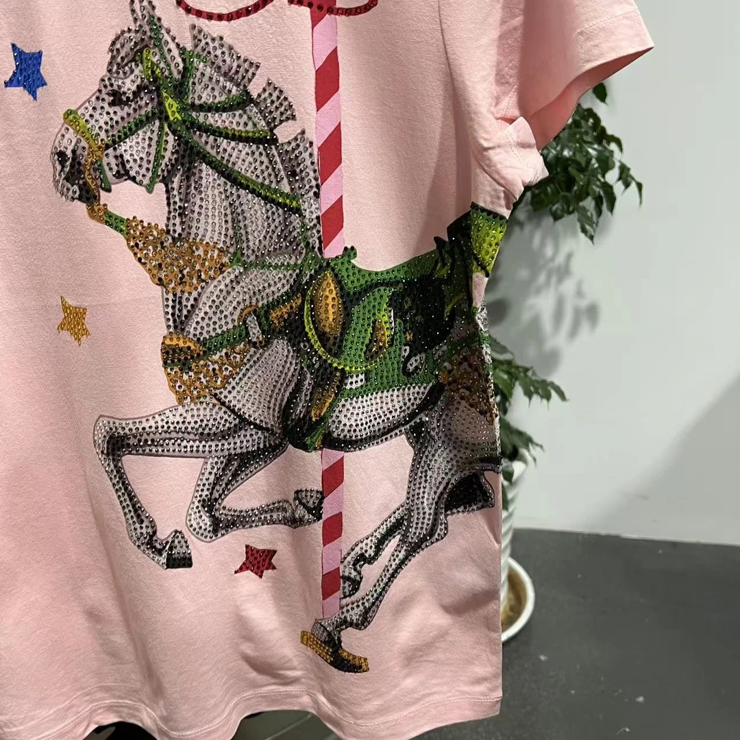 (2.20)I-2  EH潮牌女款烫钻印花休闲圆领短袖T恤 YW158