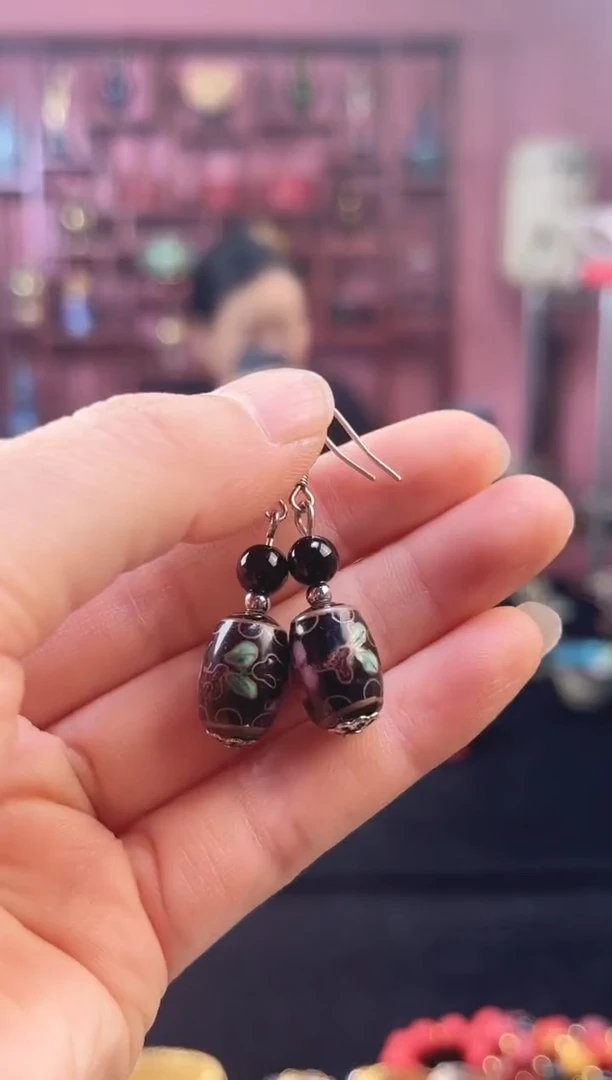 非遗 景泰蓝耳饰 黑色 桶珠