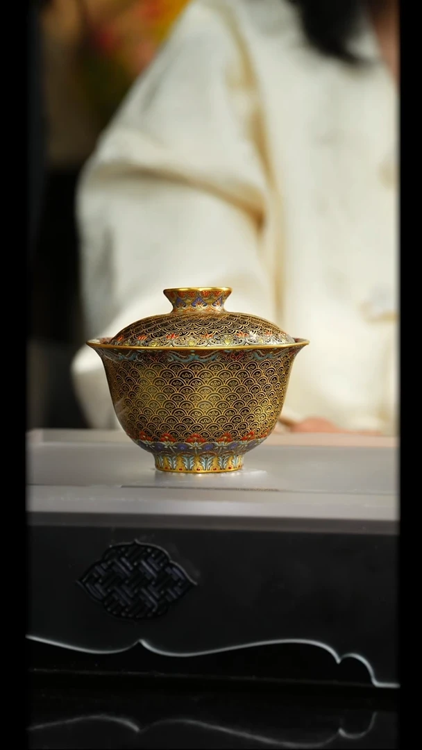 溢珍堂丨金银彩鳞甲纹盖碗景德镇陶瓷