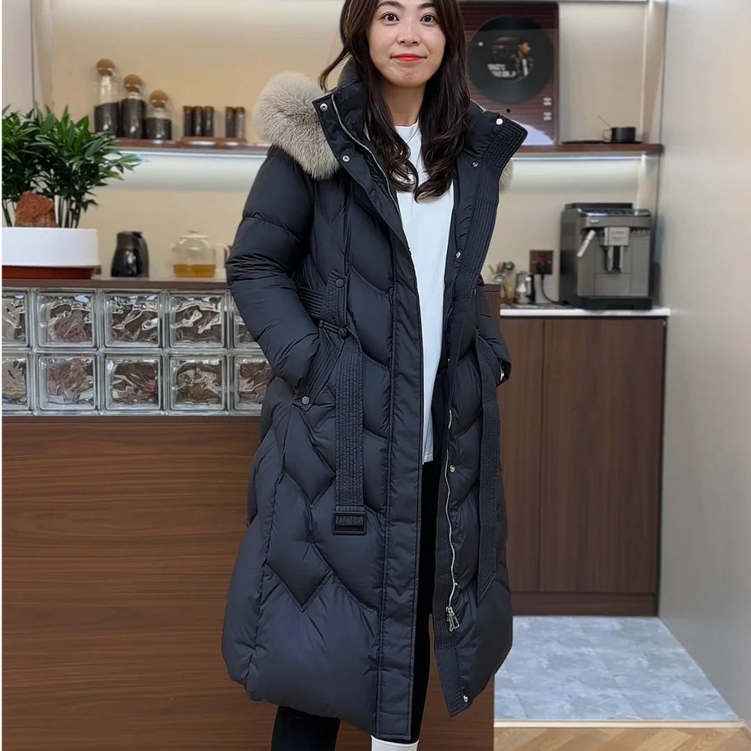 【良木女装】长款毛领鹅绒服