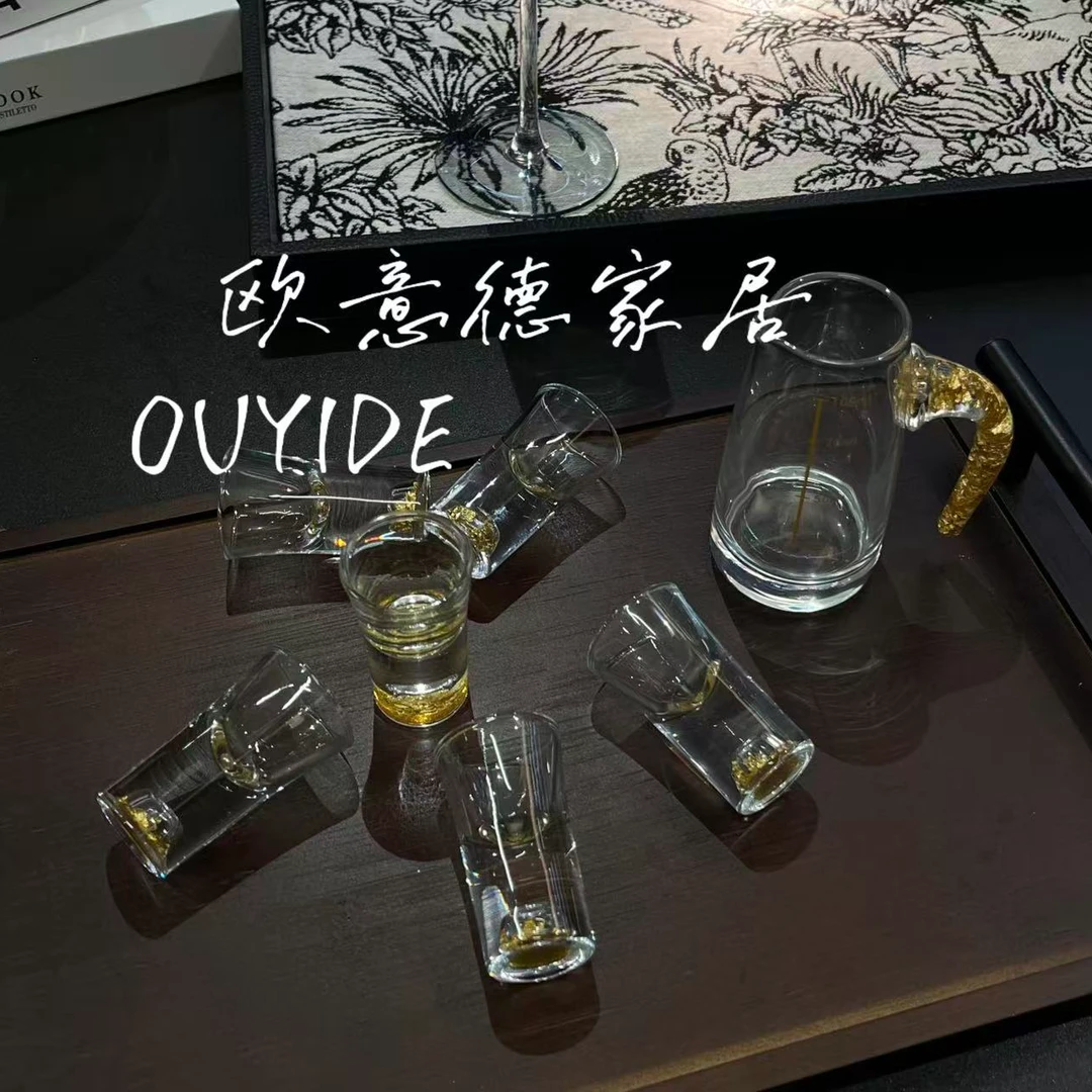 惊喜家高档金箔白酒杯分酒器创意水晶玻璃烈酒杯一壶六杯礼盒装