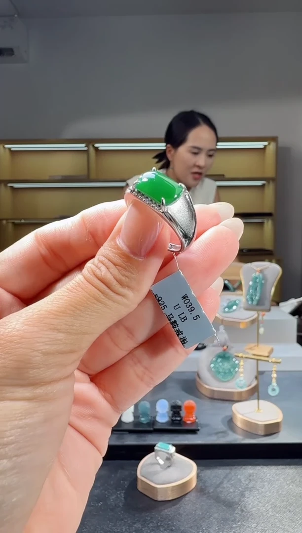 吊坠(不含链)银S925镶嵌翡翠戒指