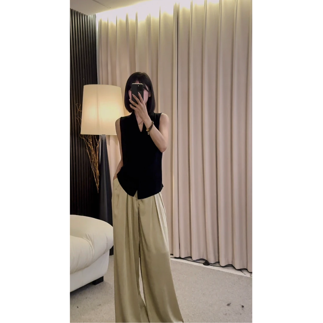 【ZZ严选】91042法式气质暗扣无袖针织衫吊带背心女老钱风显瘦上衣