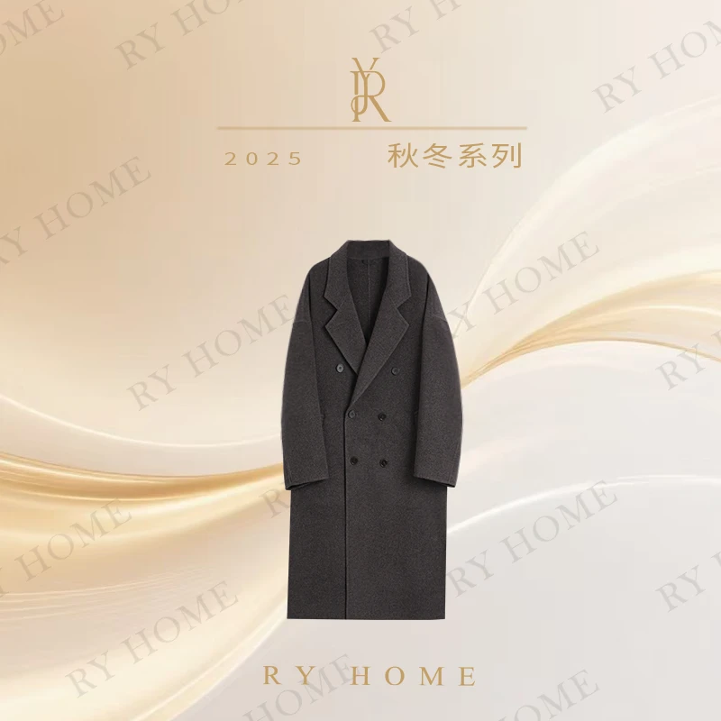 【容雨RYHOME】100%高支澳毛气质立领长款双面呢子大衣外套253W2345