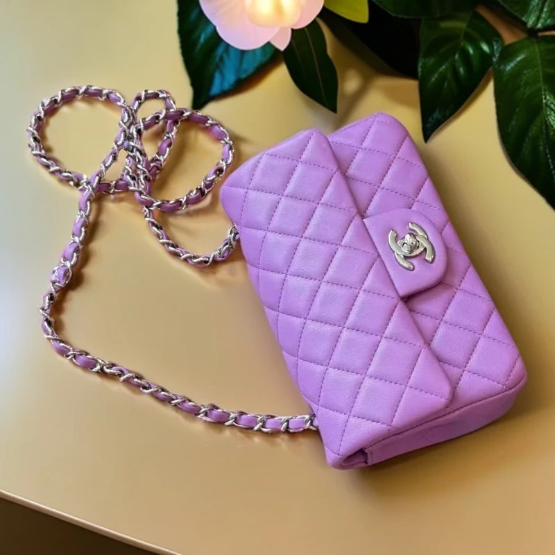 95新 Chanel/香奈儿 多多奢品/香奈儿紫色大mini CF斜挎包/98新