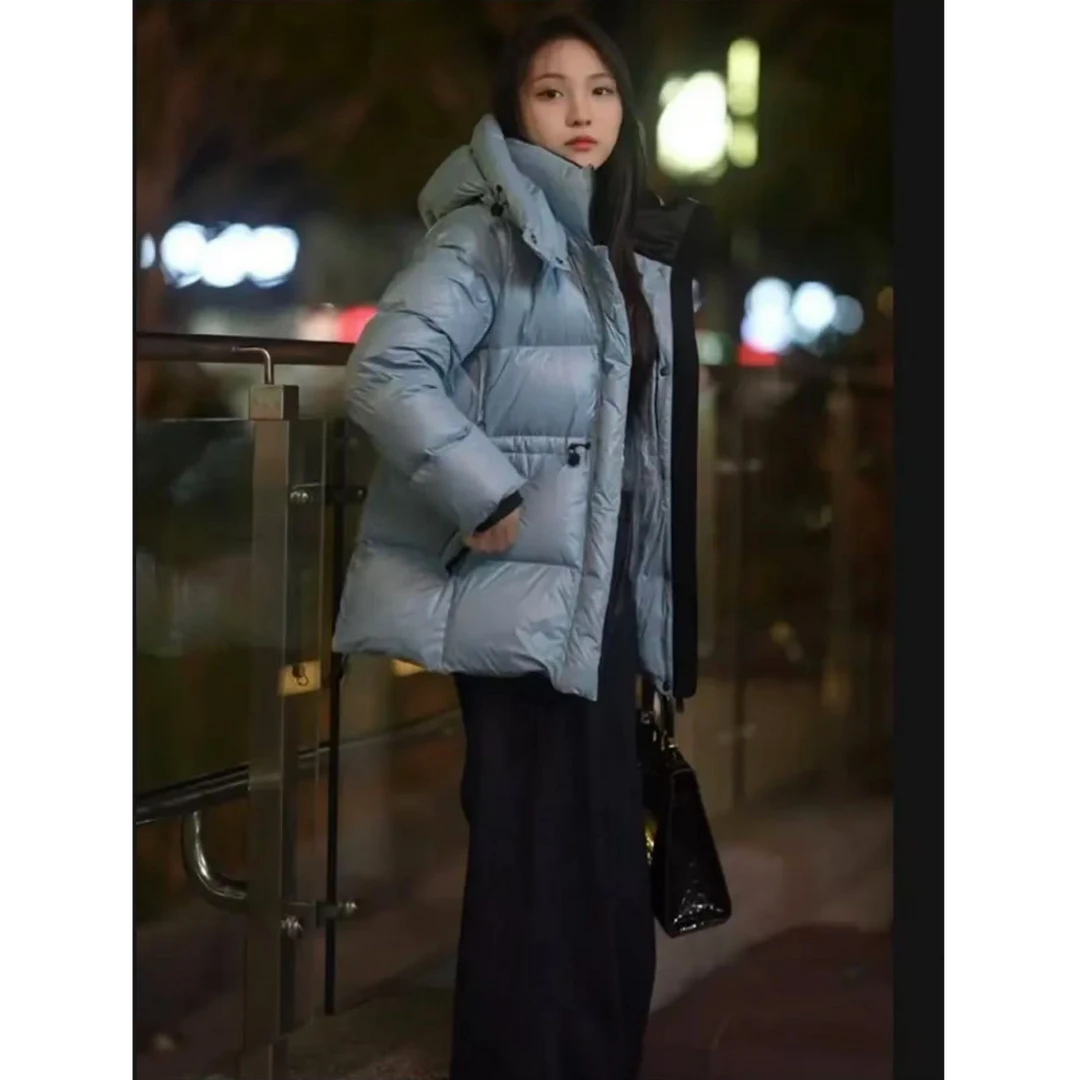 2025新款抽绳鹅绒款短款加厚抗寒修身收腰羽绒服