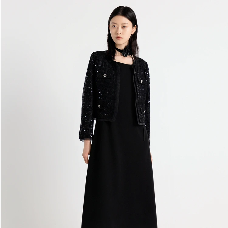 婉甸2025秋季耀石黑珠片小香风外套1243O05DY2