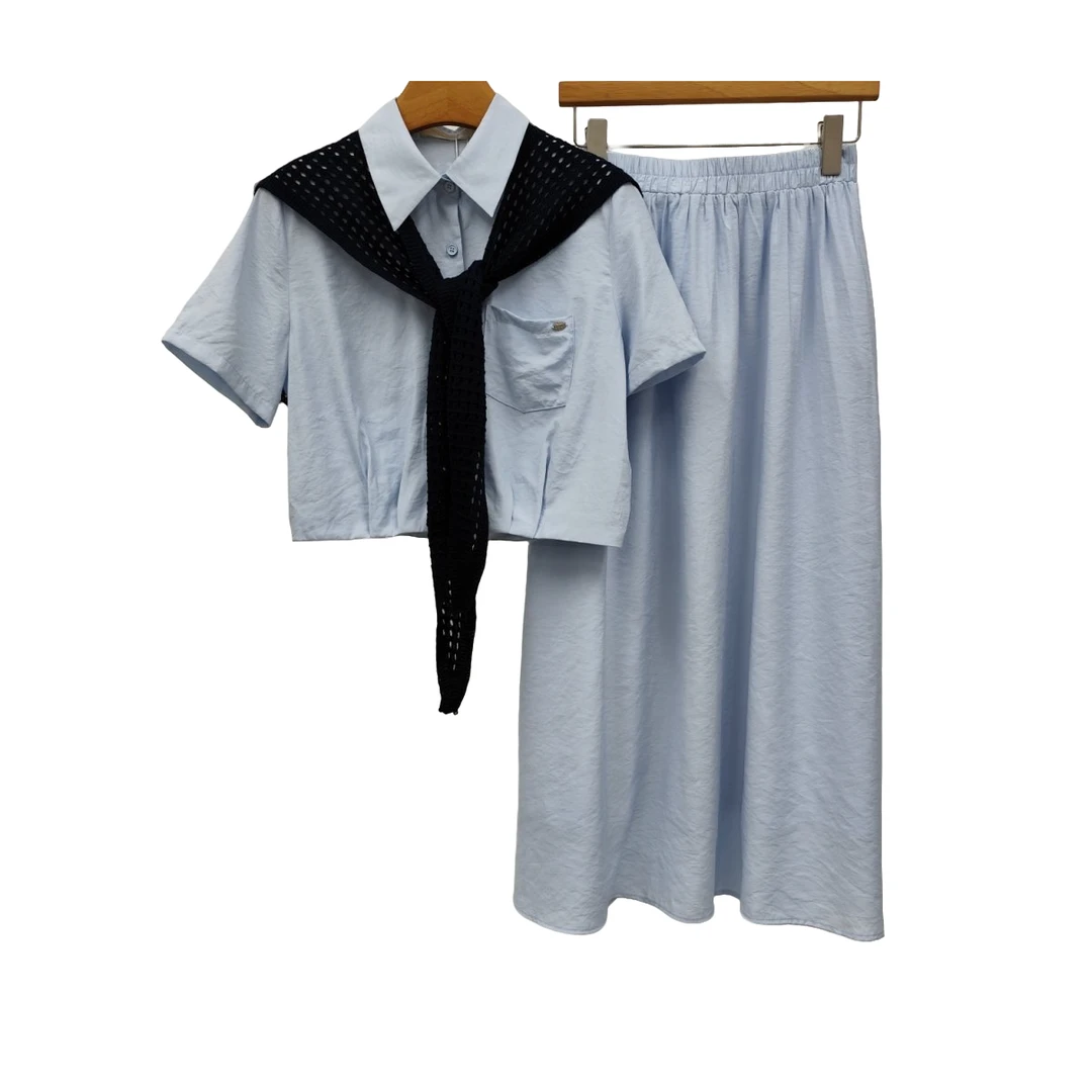 YITONG/倚桐2025夏季休闲披肩短款上衣半身裙两件套（E5318635）