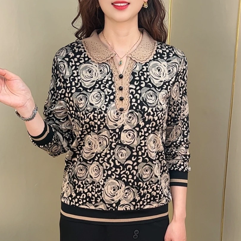 春季长袖新款妈妈装打底衫洋气宽松显瘦气质中老年女装休闲T恤