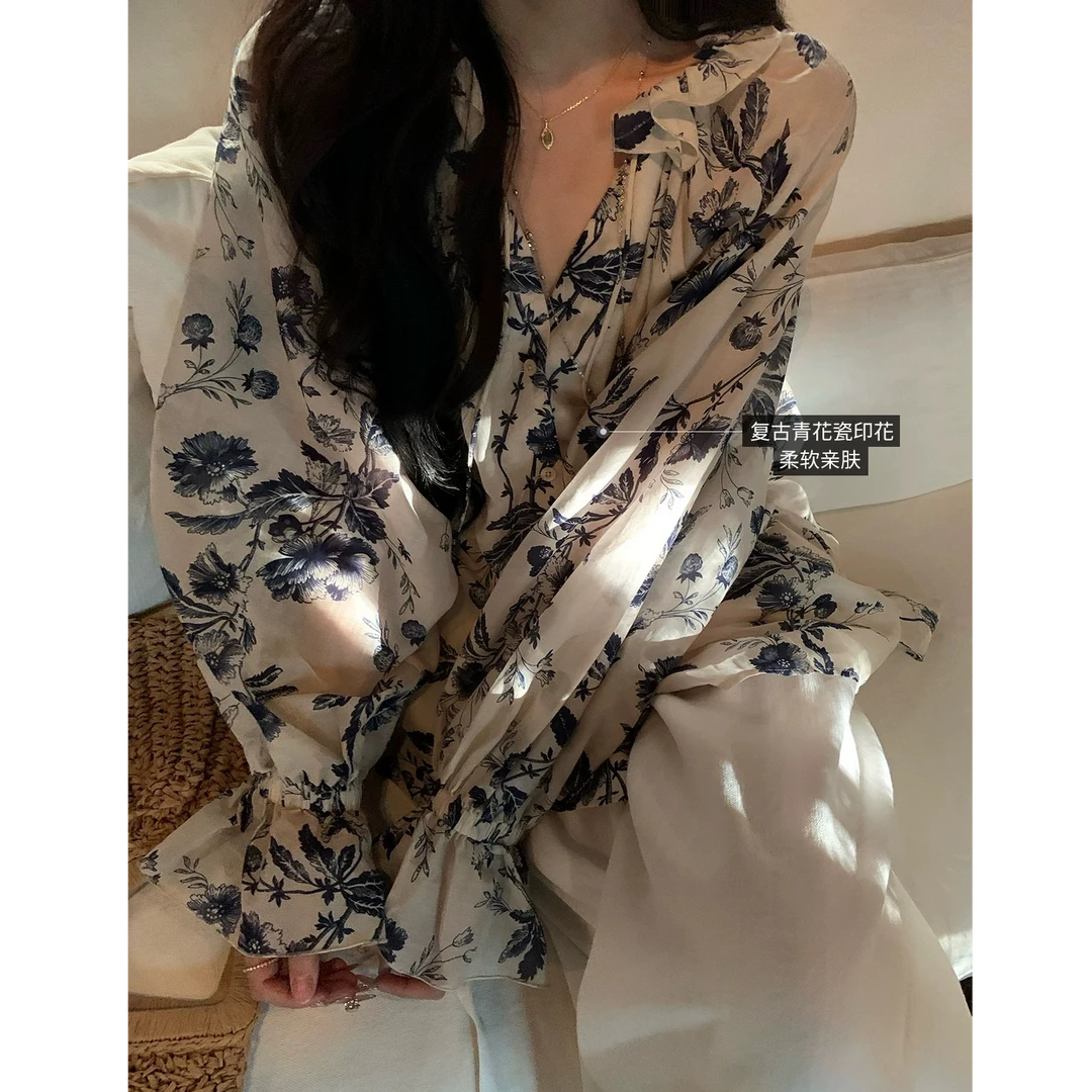 【蜜爷家】青花瓷新中式国风衬衫8081#