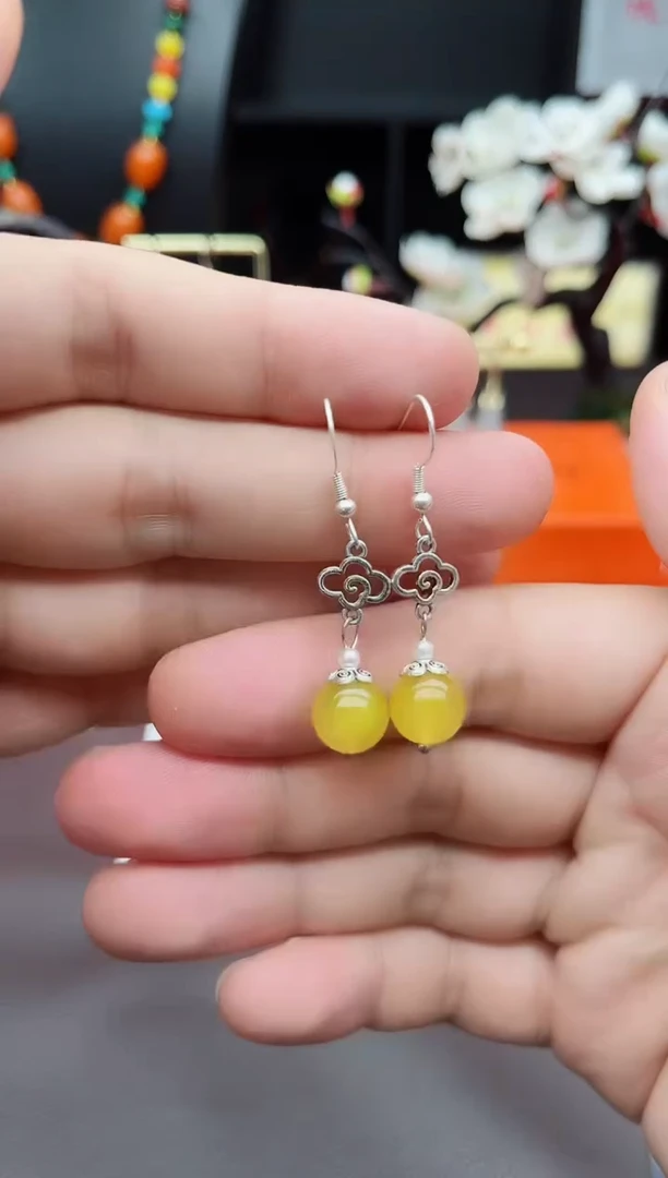 玛瑙/玉髓耳饰银S925镶嵌702000