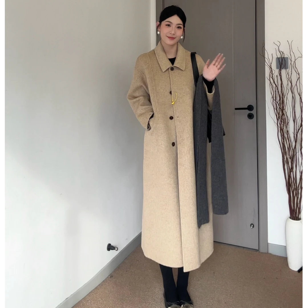 气质2025年娃娃领落肩韩版东大门秋冬新款大衣双面毛呢外套女