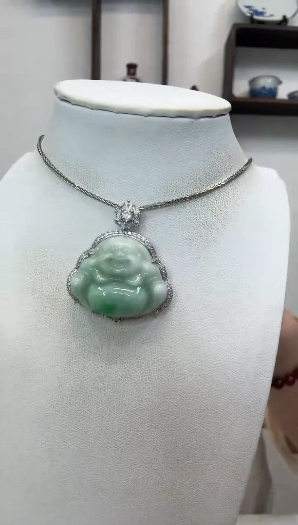 吊坠(赠链)银S925镶嵌翡翠佛公