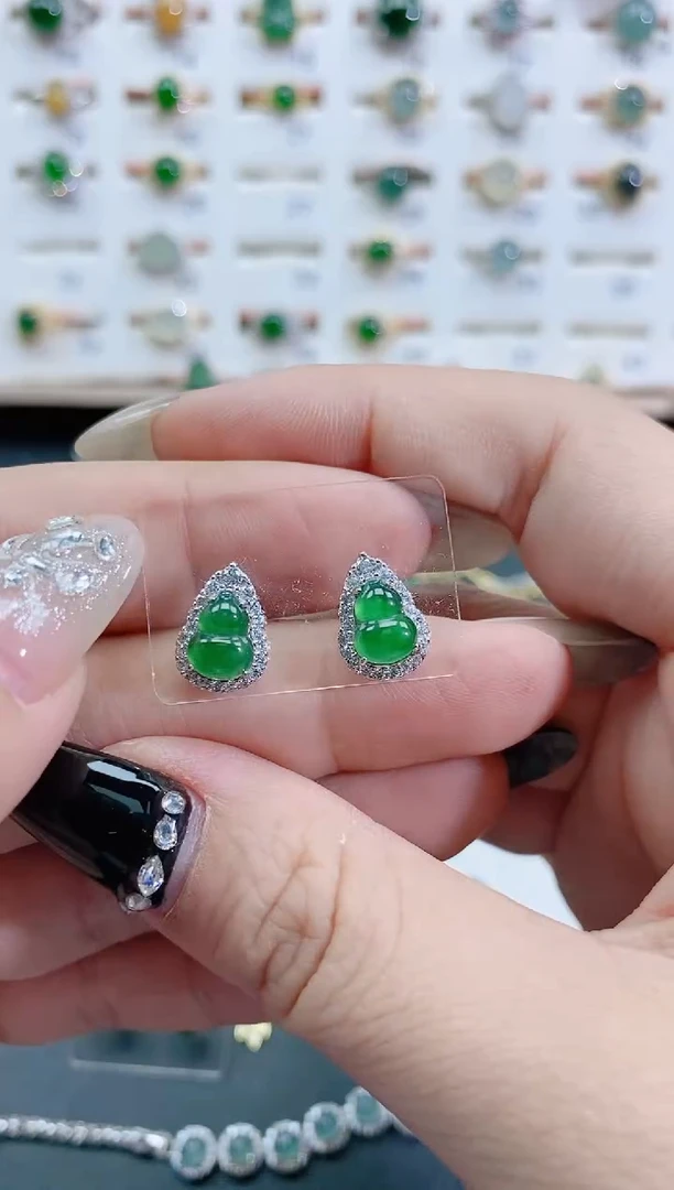 银S925镶嵌翡翠耳饰天然翡翠