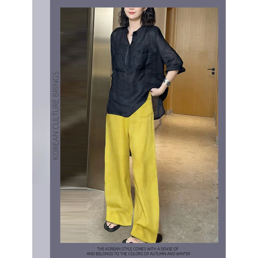 气质七分袖衬衫秋季新款女装套装宽松显瘦格子阔腿长裤穿搭一整套