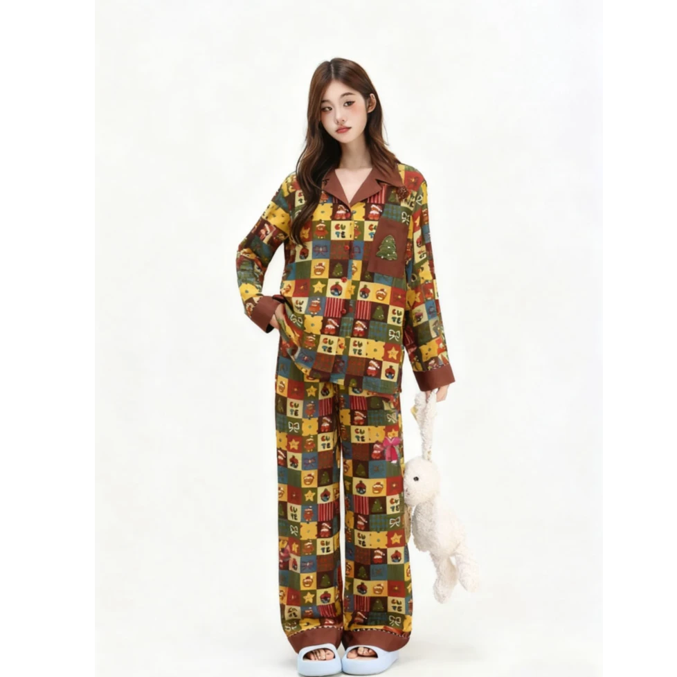 【圣诞姜饼人-长款】新款天丝棉外穿长袖居家服睡衣套装
