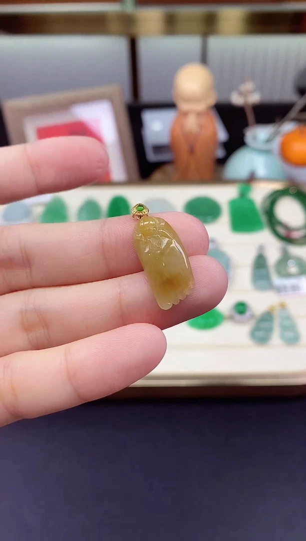 吊坠(不含链)18K金镶嵌翡翠吊坠18K金扣镶嵌@@CMT2173