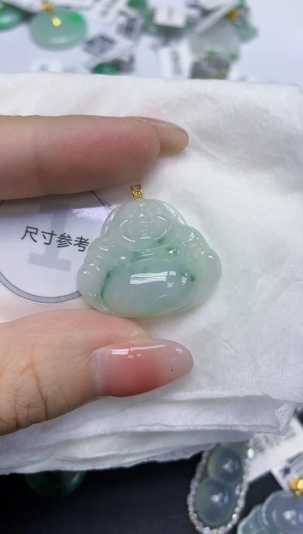 颈饰18K金镶嵌翡翠天然缅甸翡翠A货百元以上9元证书费自理