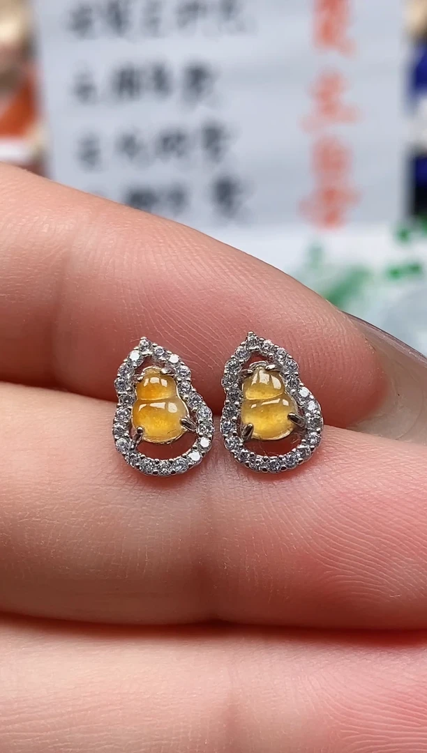 翡翠银S925镶嵌耳饰翡翠耳钉