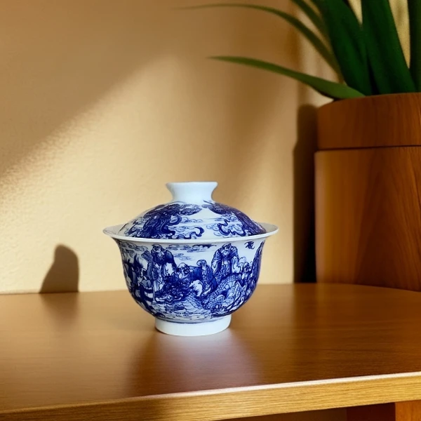 景德镇九段烧九段妙手青花十八罗汉乾坤盖碗青花瓷陶瓷茶具大师