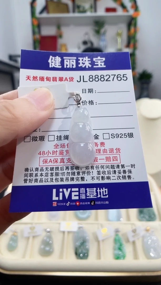 颈饰18K金镶嵌翡翠天然缅甸翡翠 富贵豆(一物一证)+银链