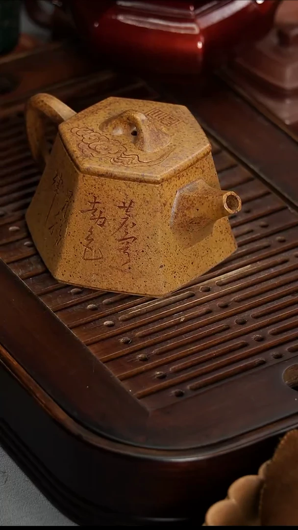 茶壶紫砂宜兴紫砂柴烧六方高瓢230毫升