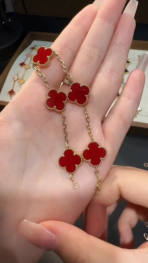 18K金镶嵌手链玛瑙/玉髓红色k黄五花手链GHJ