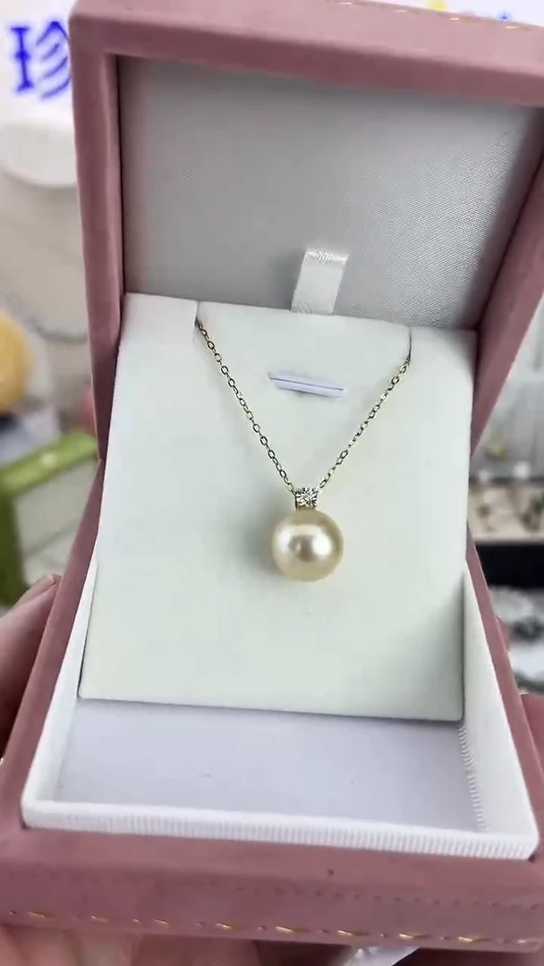 18K金镶嵌颈饰海水珍珠天然珍珠干枯玫瑰金珠戴妃吊坠11-12