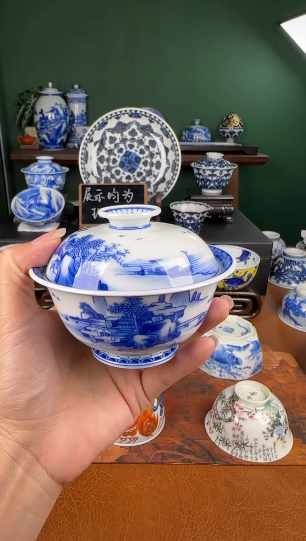 杯景雨工坊。康熙山水盖碗