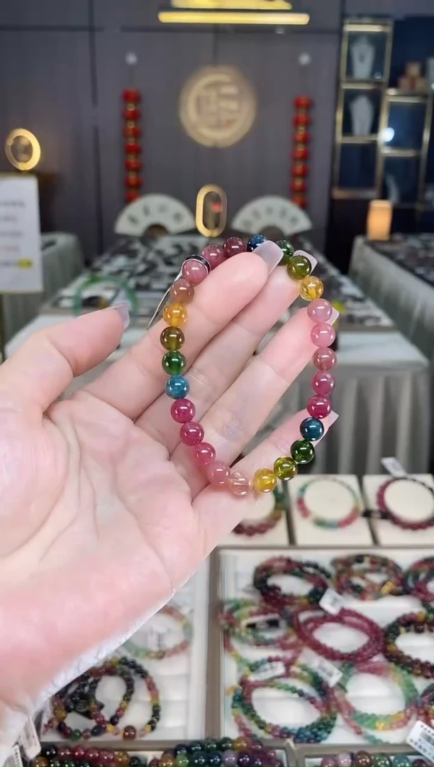 未镶嵌透体老矿碧玺彩虹单圈手串7mm+碧玺hon多样性发一条
