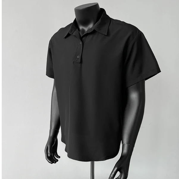 冰丝POLO衬衫短袖男夏季轻薄透气黑色衣服宽松休闲百搭七分袖上衣