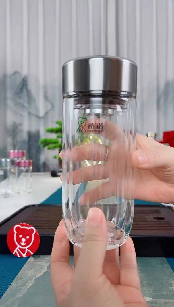 高硼硅玻璃茶隔款希诺双层鹅蛋玻璃杯280毫升礼盒装7157