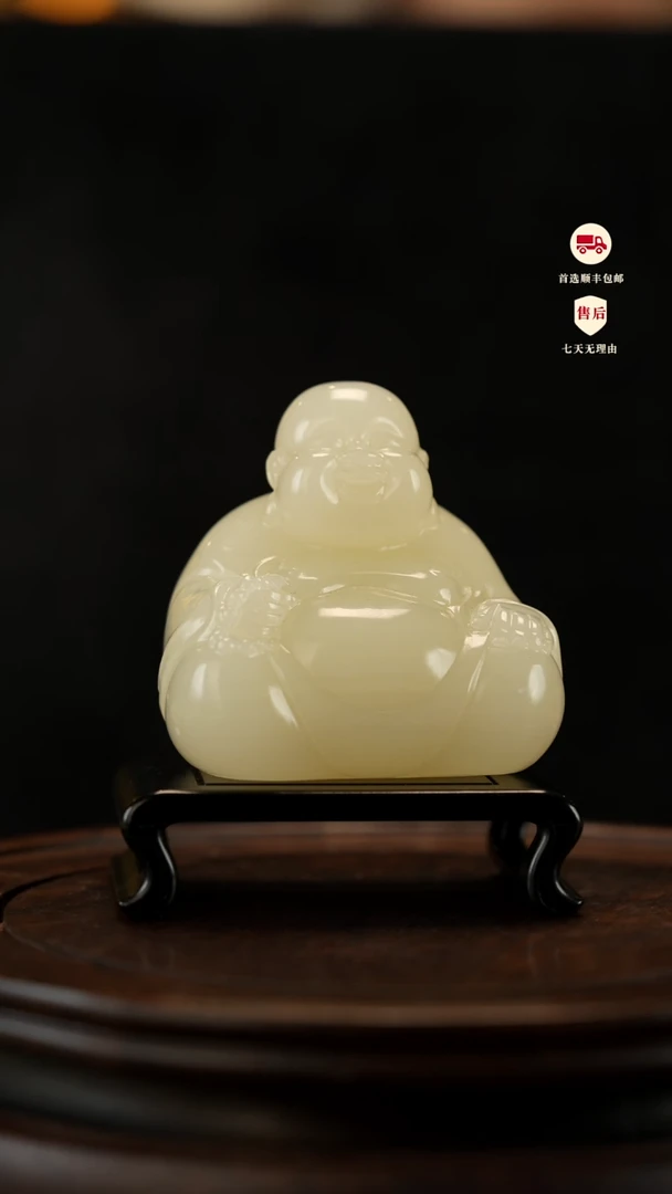 云南石竹叶青雕刻：弥勒佛摆件