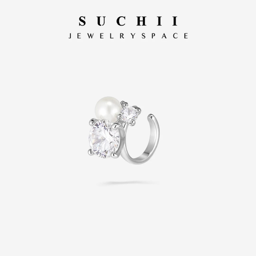 铜合金合成锆石耳饰 【初雪】耳骨夹耳夹镶嵌百搭耳环冷淡风简约