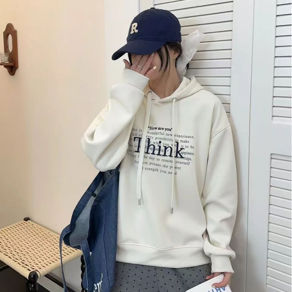 2025新款套头刺绣字母卫衣休闲宽松韩版百搭连帽卫衣