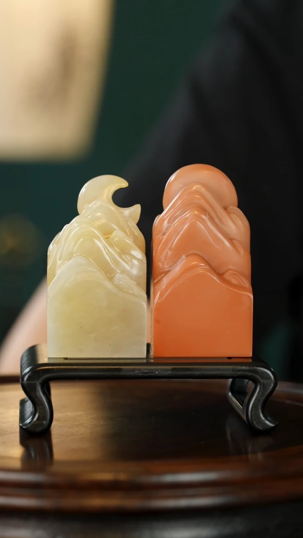 老挝石印石素章  自定义 一对