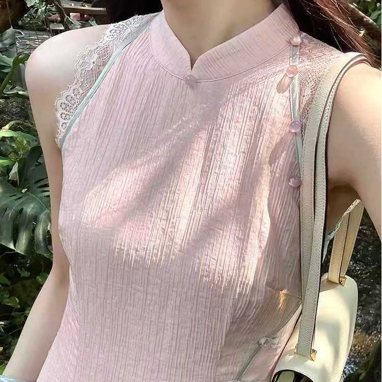 【风清余】2025新款新出炉撞色刺绣花边立领网红旗袍连衣裙 衣长120