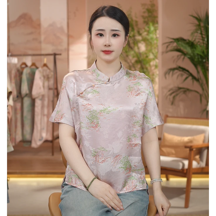 《 盈盈翠影-短袖》新中式刺提花国风时尚休闲透气短袖上衣