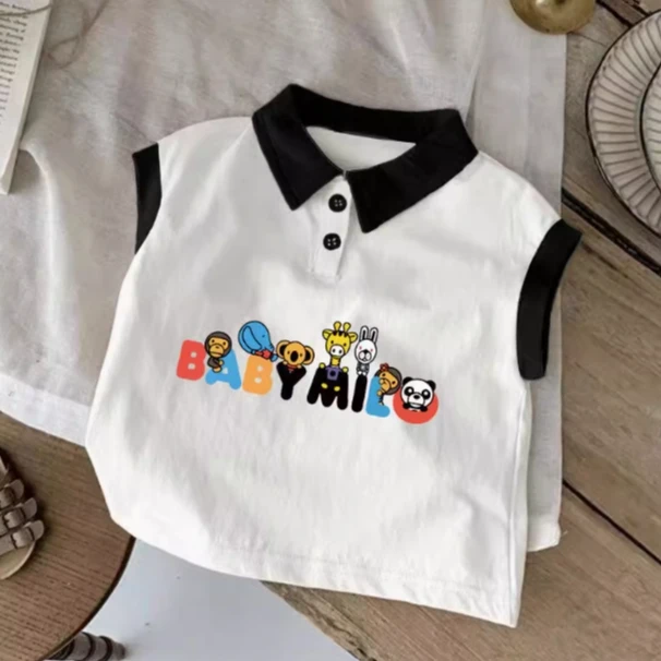 男女宝宝背心POLO衫棉2025夏季休闲印花儿童宝宝无袖T恤上衣潮