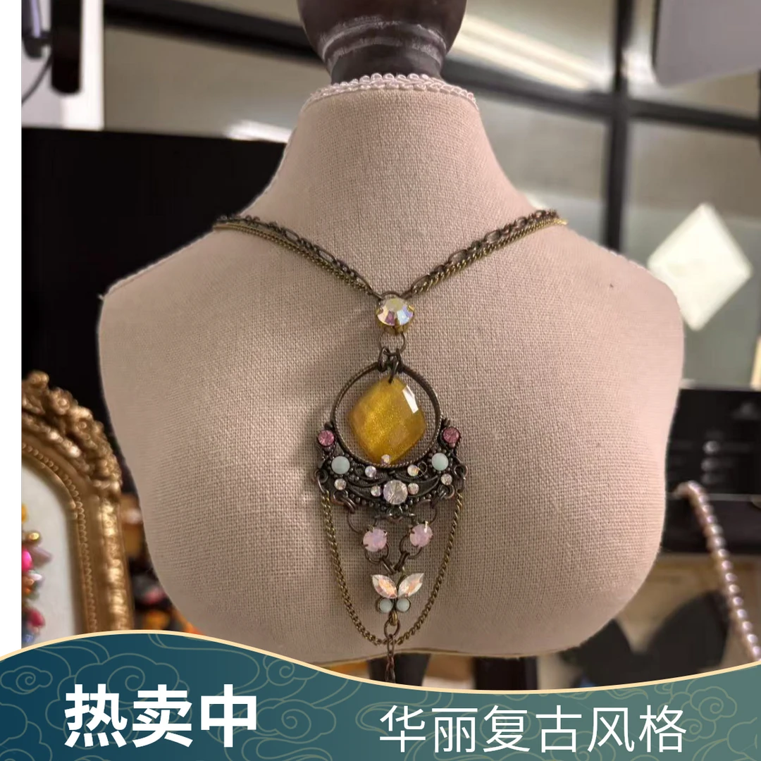 合金树脂项链 中古法国宫廷茱莉亚复古蕾丝choker颈链正品孤品