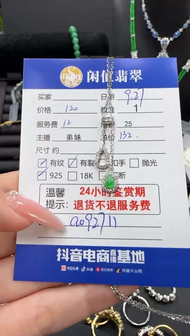 吊坠(赠链)银S925镶嵌翡翠翡翠项链